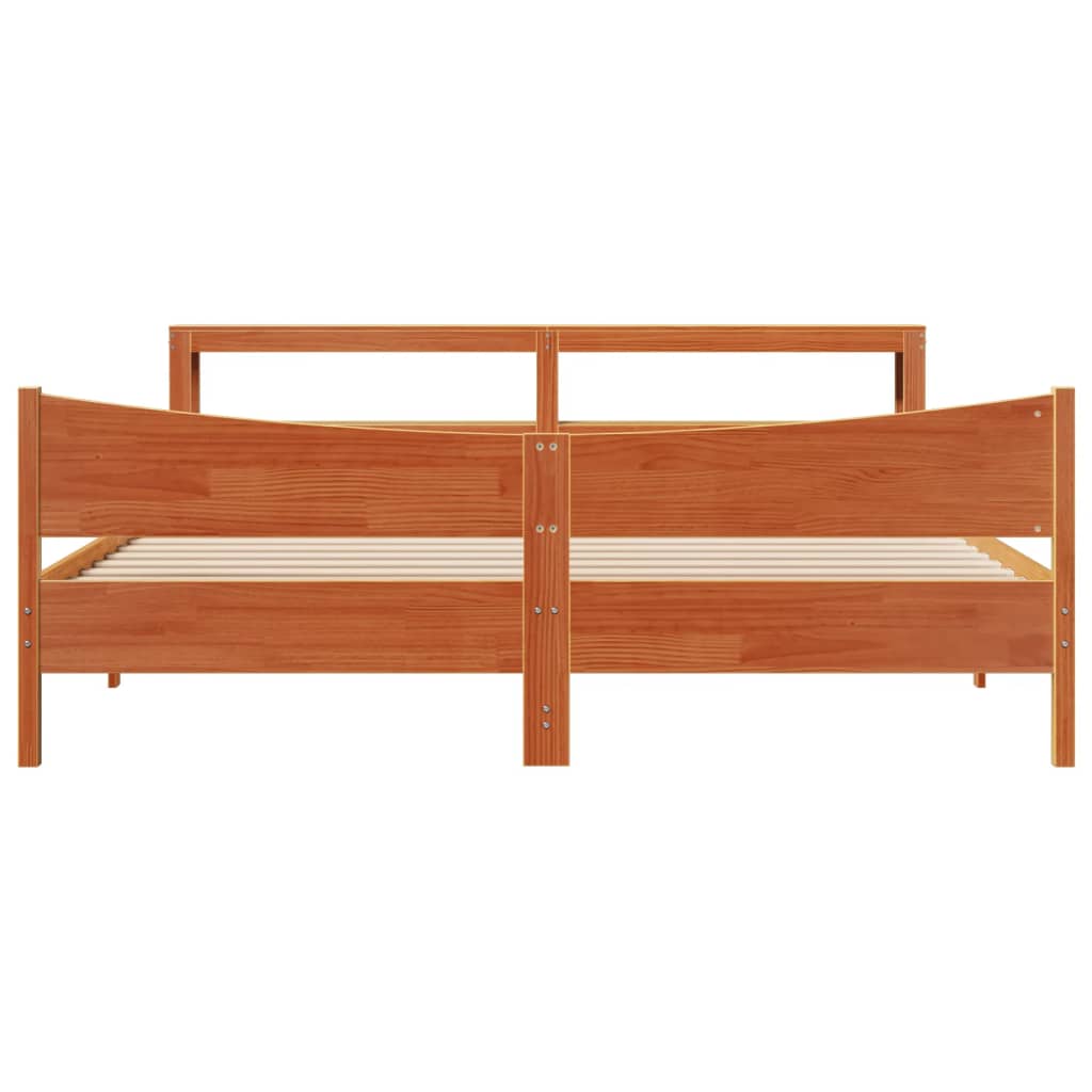 Sengeramme med hodegavl voksbrun 200x200 cm heltre furu