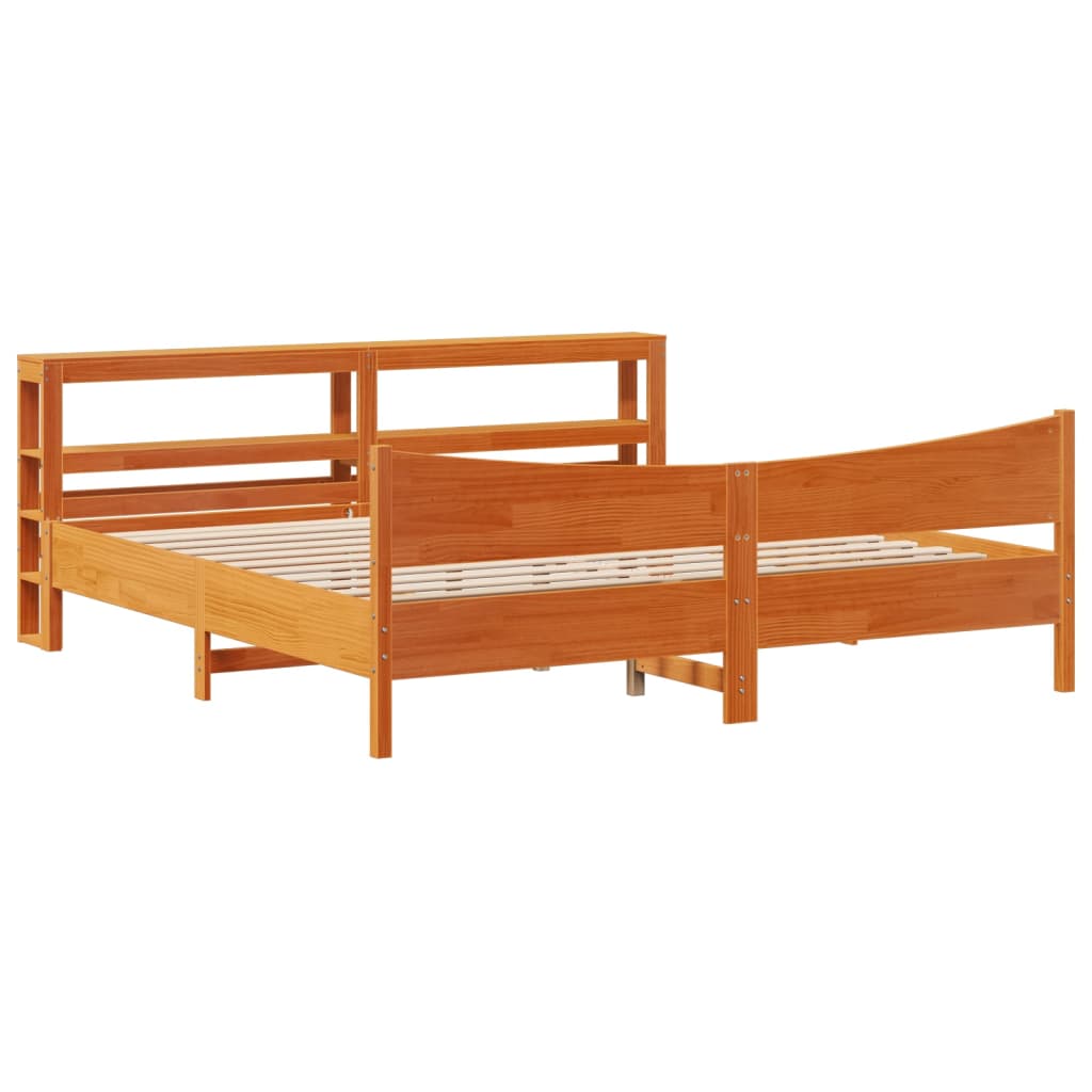 Sengeramme med hodegavl voksbrun 180x200 cm heltre furu