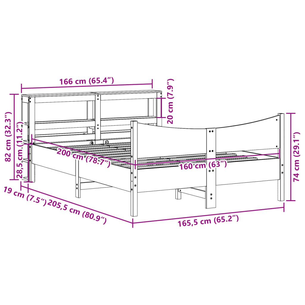 Sengeramme med hodegavl voksbrun 160x200 cm heltre furu