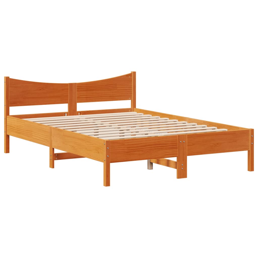 Sengeramme med hodegavl voksbrun 140x200 cm heltre furu