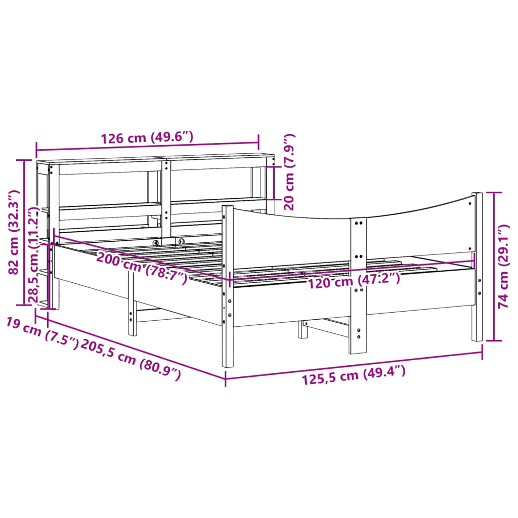 Sengeramme med hodegavl hvit 120x200 cm heltre furu