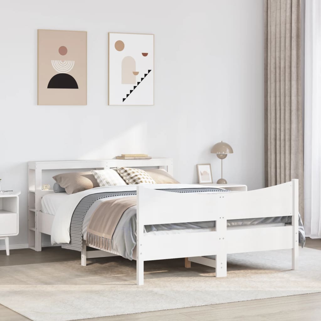 Sengeramme med hodegavl hvit 140x190 cm heltre furu
