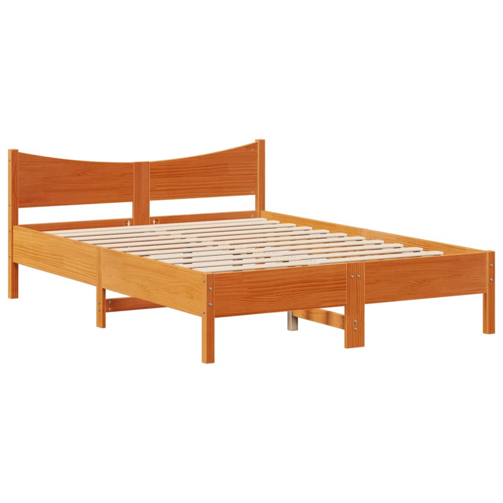Sengeramme med hodegavl voksbrun 140x190 cm heltre furu