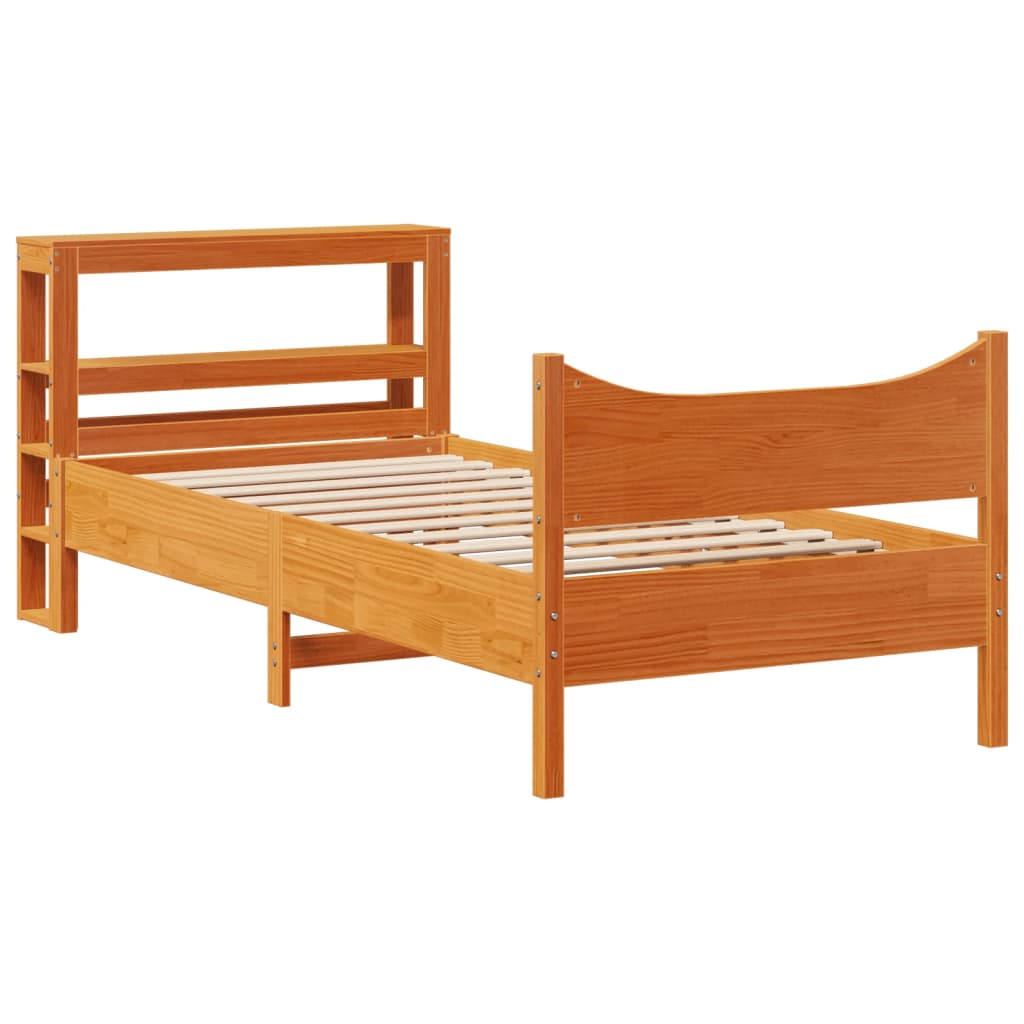 Sengeramme med hodegavl voksbrun 75x190 cm heltre furu