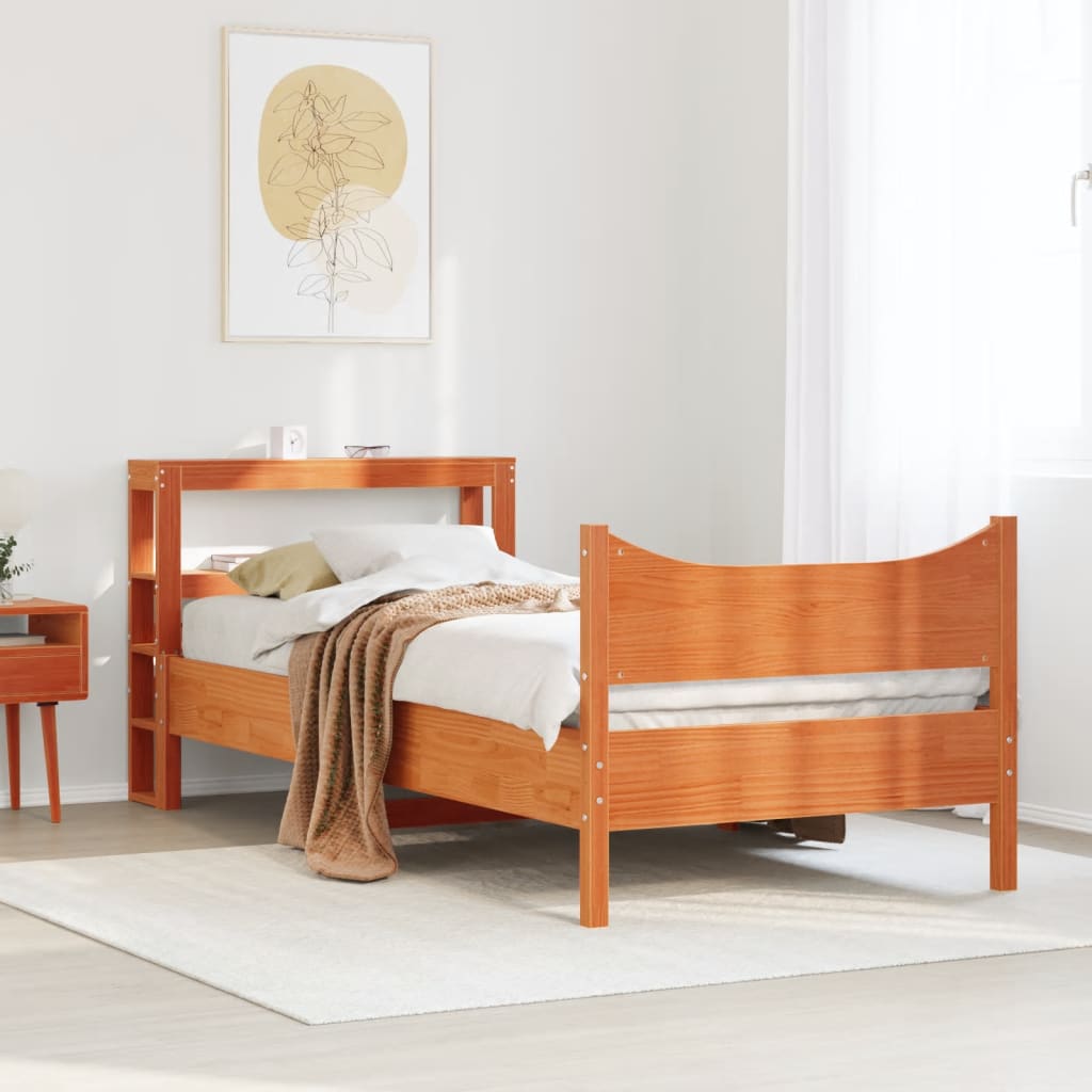 Sengeramme med hodegavl voksbrun 75x190 cm heltre furu