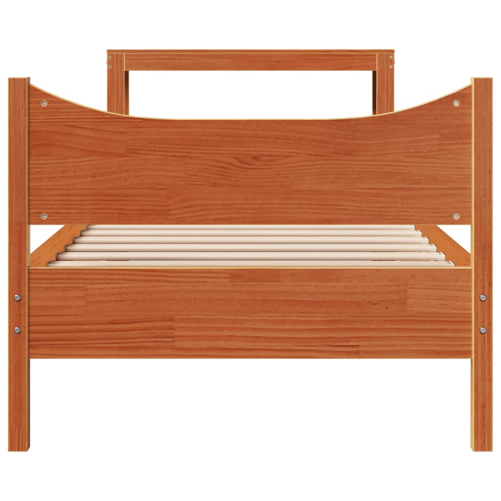 Sengeramme med hodegavl voksbrun 75x190 cm heltre furu