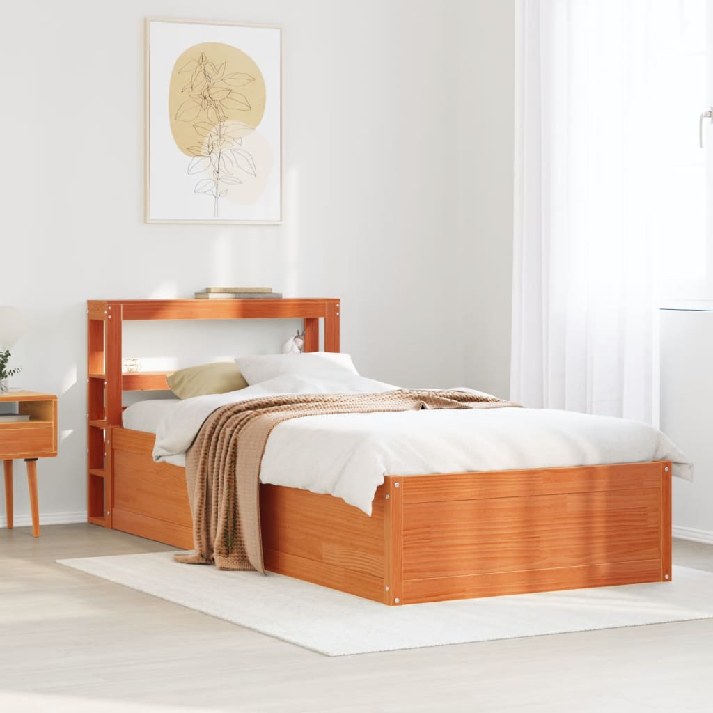 Sengeramme med hodegavl voksbrun 100x200 cm heltre furu
