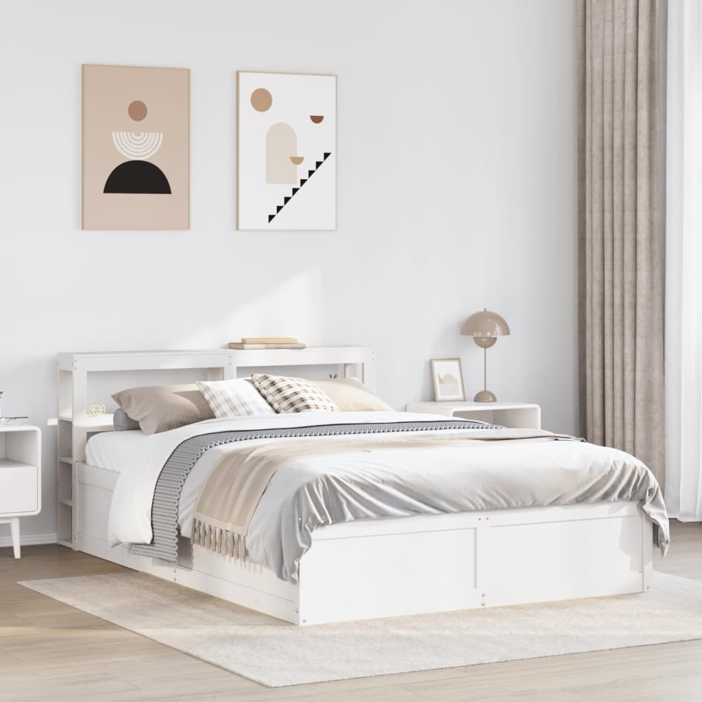 Sengeramme med hodegavl hvit 140x190 cm heltre furu