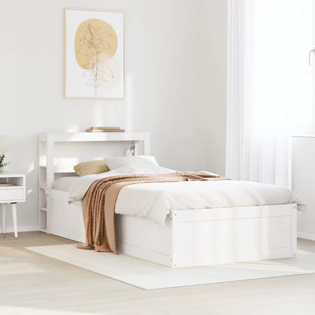 Sengeramme med hodegavl hvit 75x190 cm heltre furu