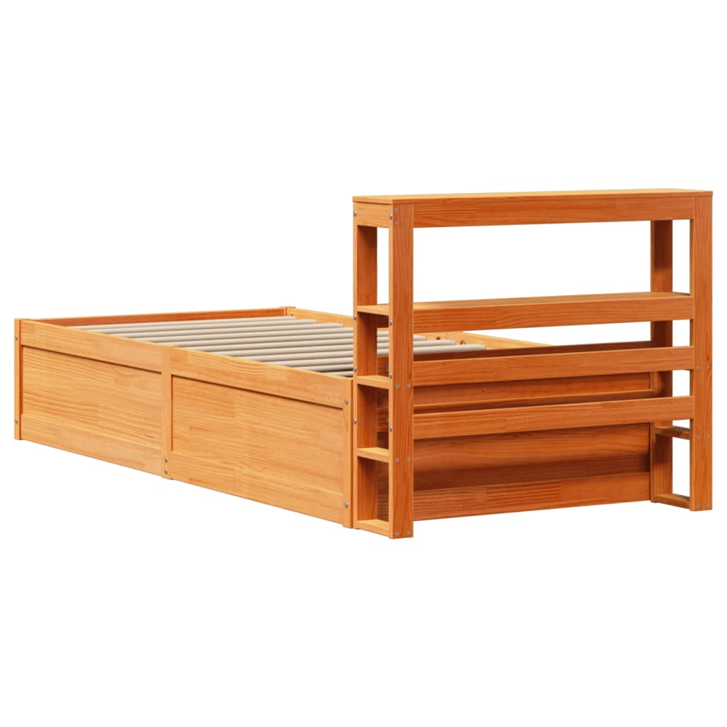 Sengeramme med hodegavl voksbrun 75x190 cm heltre furu
