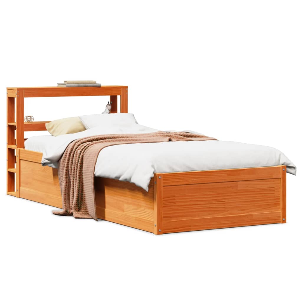 Sengeramme med hodegavl voksbrun 75x190 cm heltre furu
