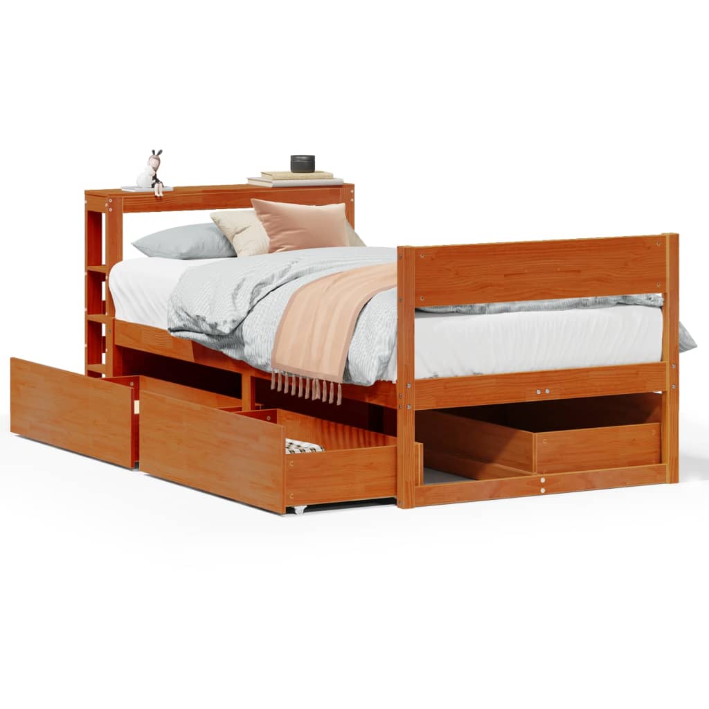 Sengeramme uten madrass voksbrun 75x190 cm heltre furu