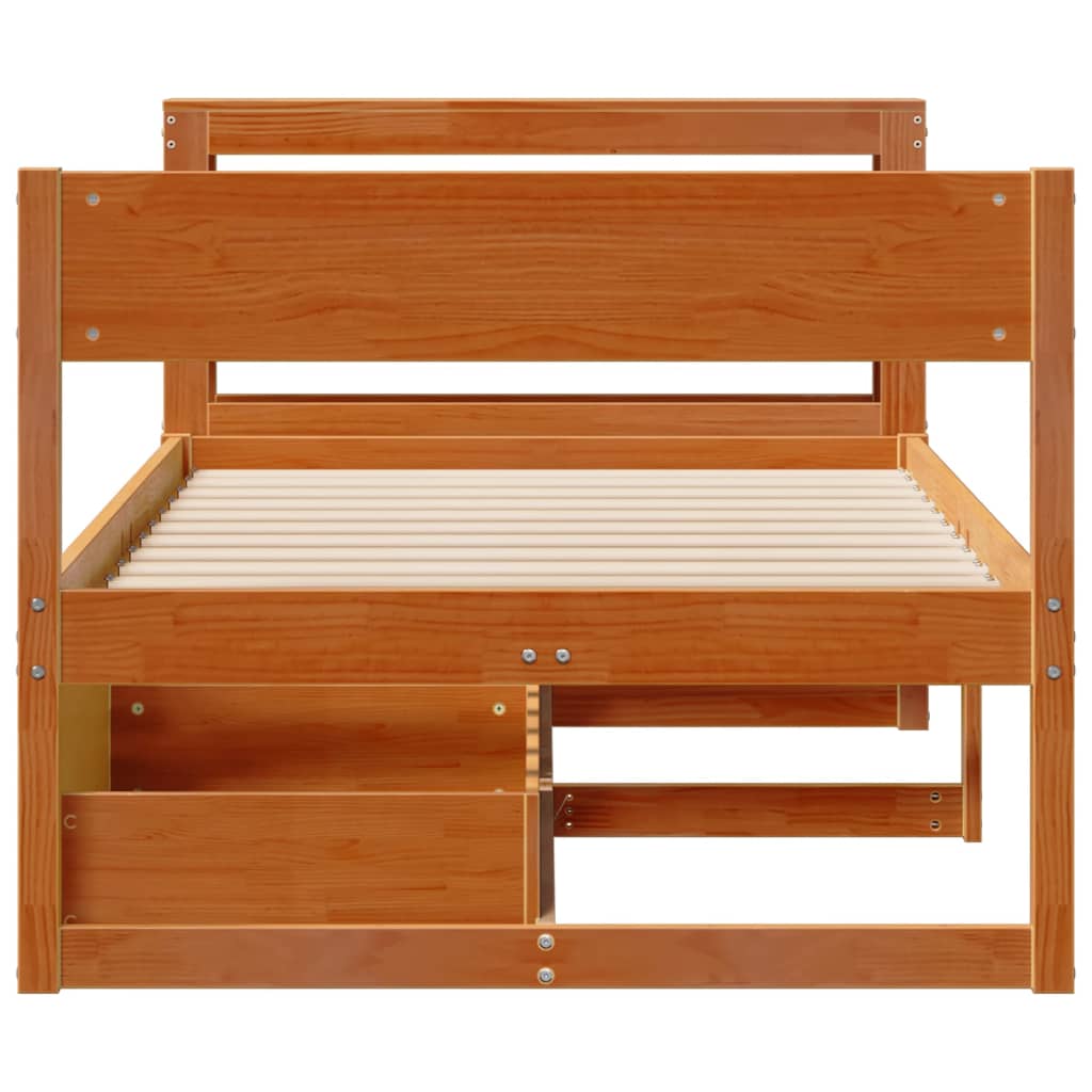 Sengeramme uten madrass voksbrun 75x190 cm heltre furu
