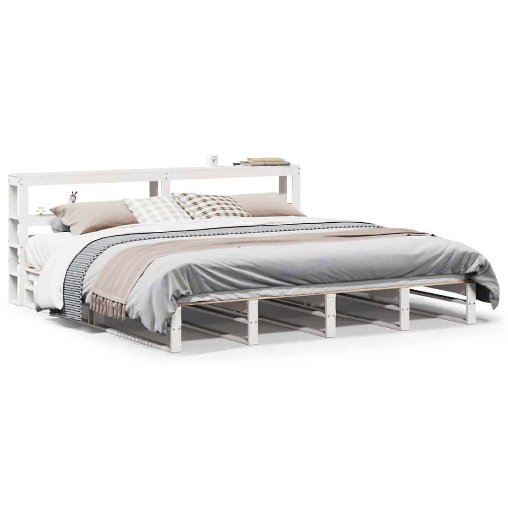 Sengeramme med madrass hvit 200x200 cm heltre furu