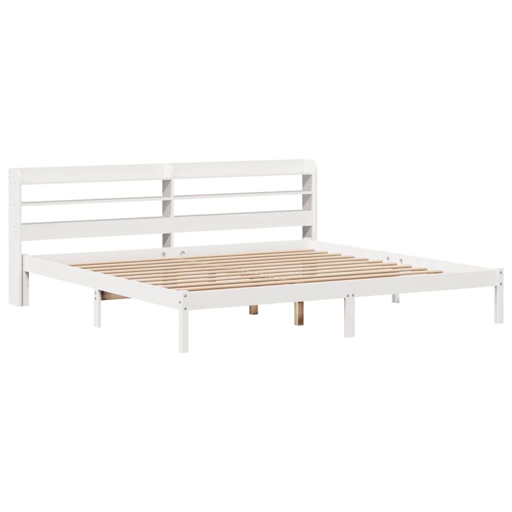 Sengeramme med madrass hvit 200x200 cm heltre furu