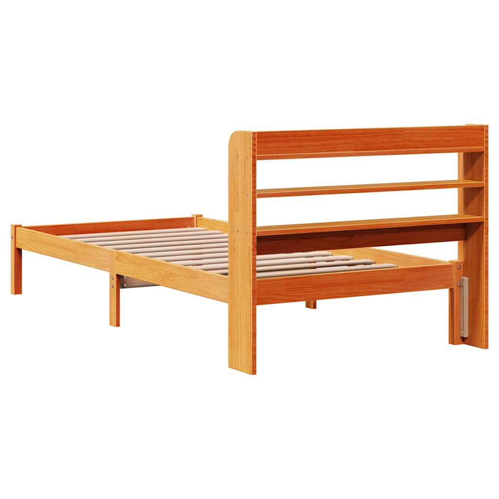 Sengeramme med hodegavl voksbrun 75x190 cm heltre furu