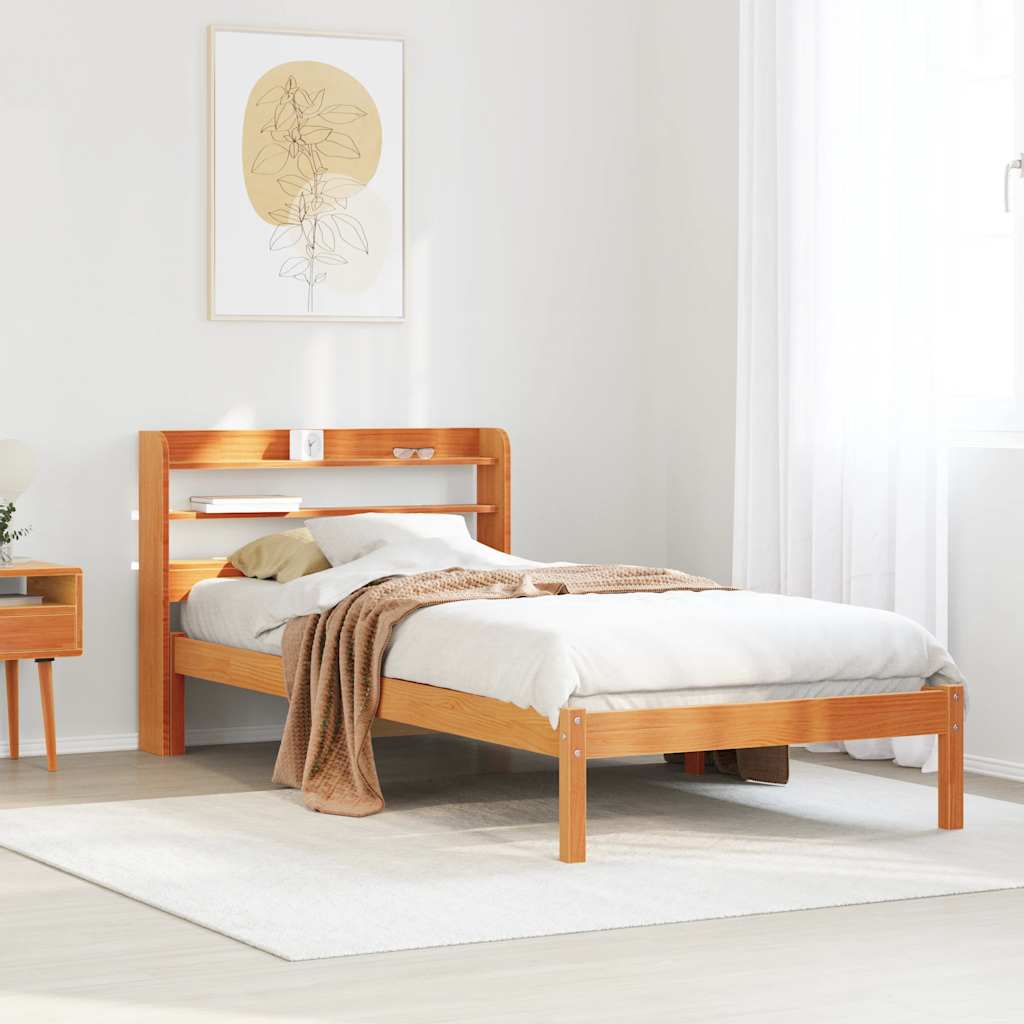 Sengeramme med hodegavl voksbrun 75x190 cm heltre furu