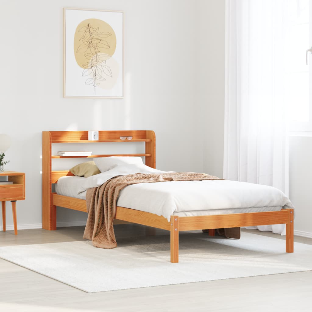 Sengeramme med hodegavl voksbrun 100x200 cm heltre furu