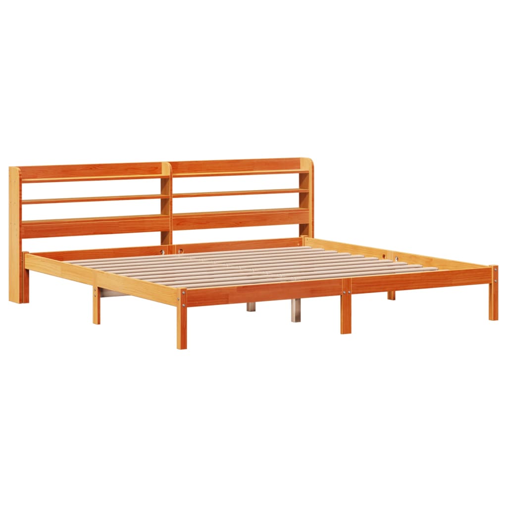 Sengeramme med hodegavl voksbrun 200x200 cm heltre furu