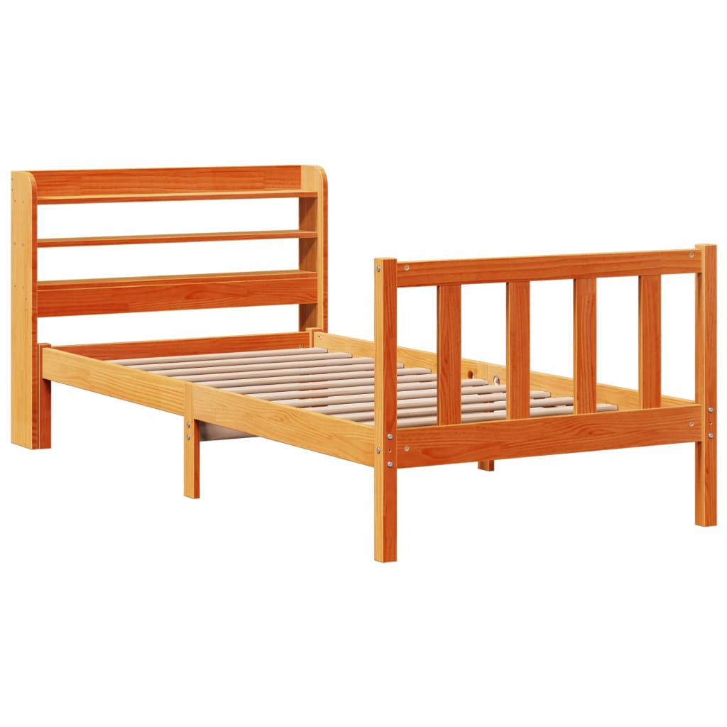 Sengeramme med hodegavl voksbrun 100x200 cm heltre furu