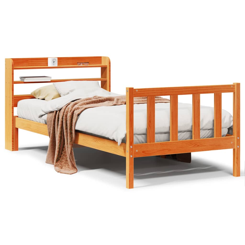 Sengeramme med hodegavl voksbrun 100x200 cm heltre furu