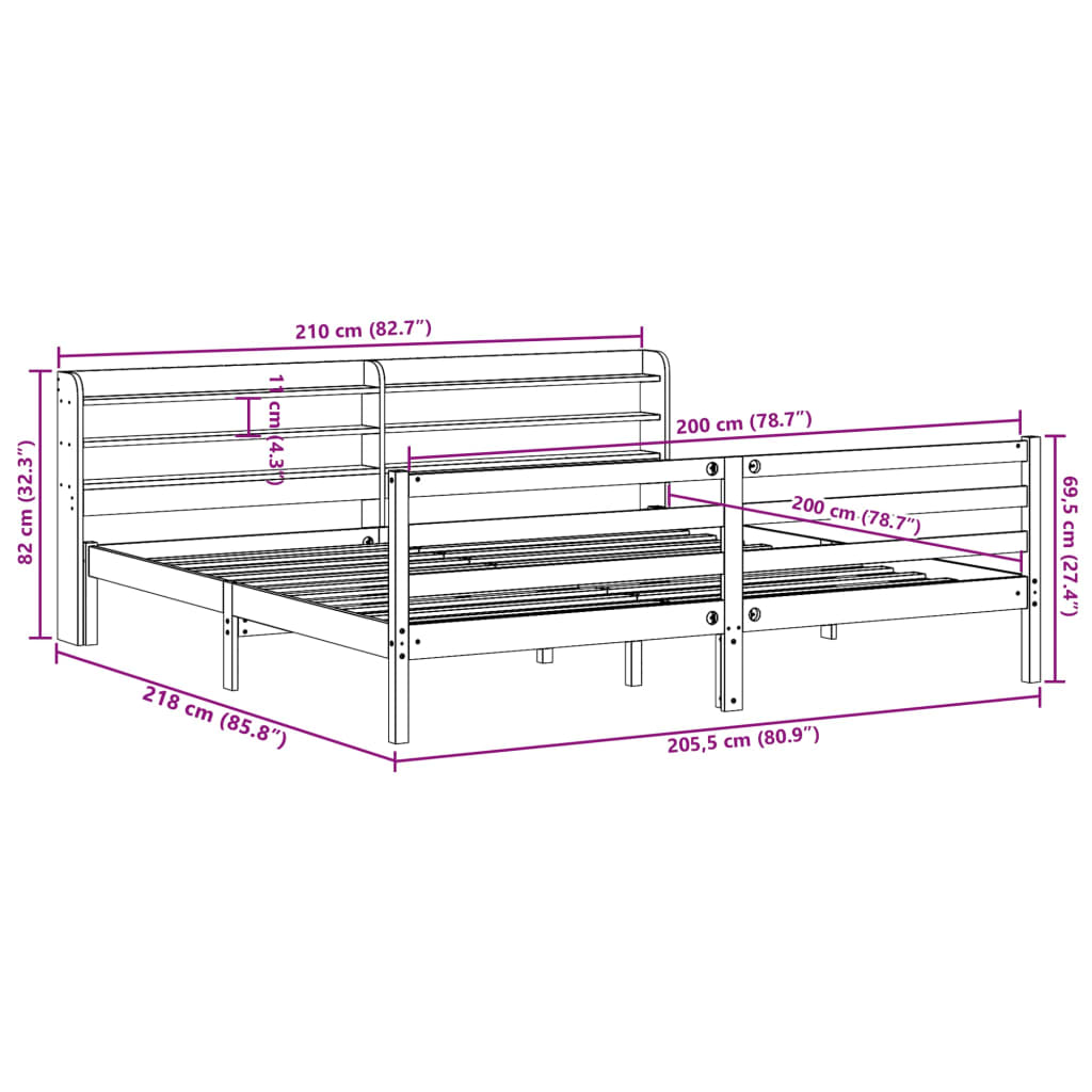 Sengeramme uten madrass voksbrun 200x200 cm heltre furu