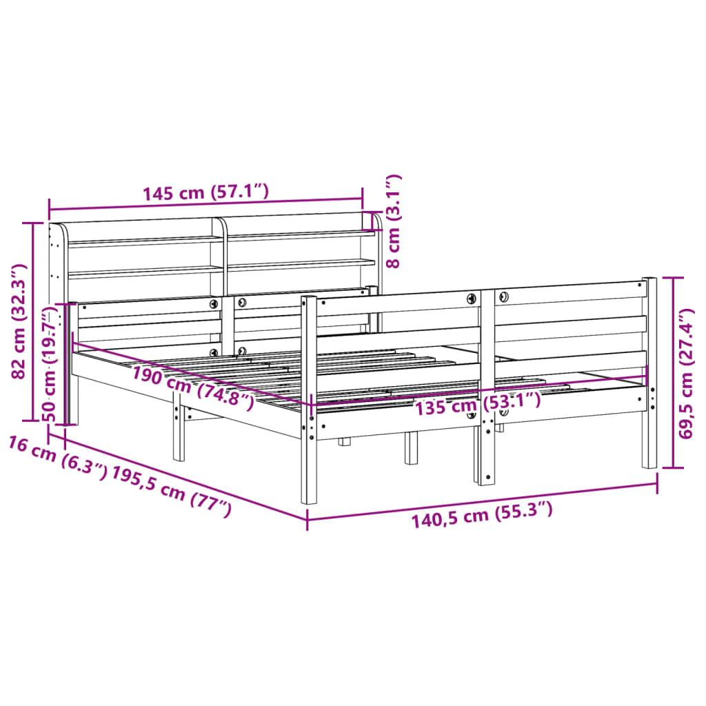 Sengeramme med hodegavl 135x190 cm heltre furu