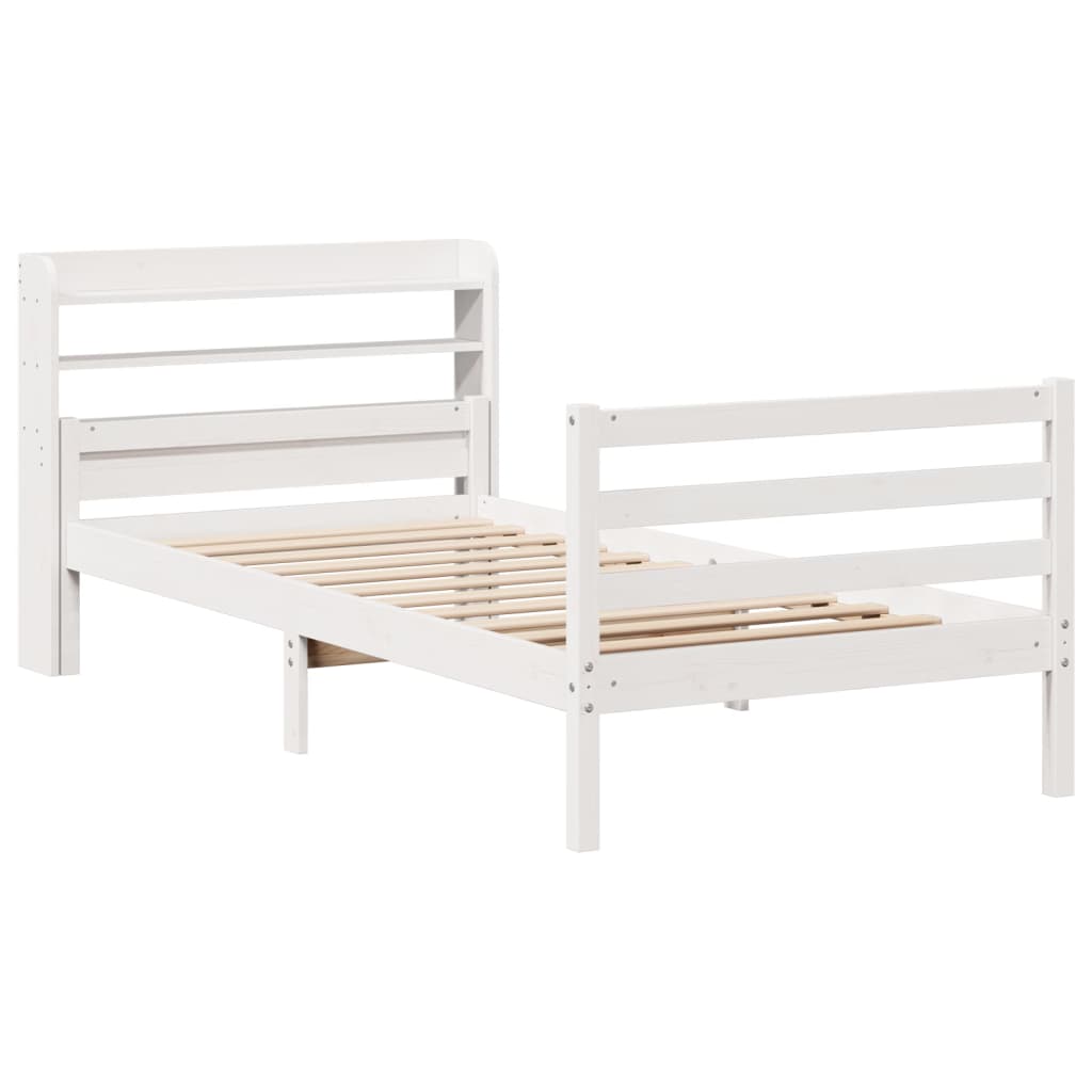 Sengeramme med hodegavl hvit 100x200 cm heltre furu