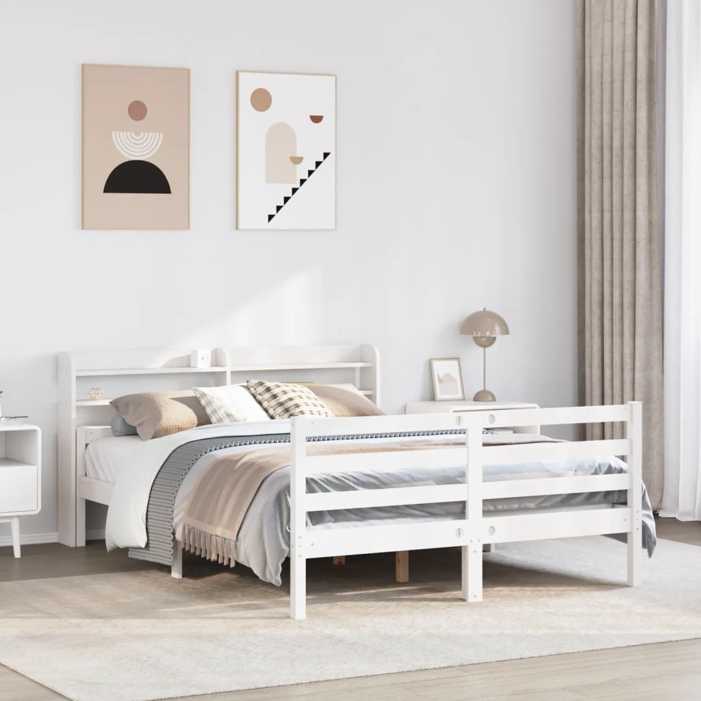 Sengeramme med hodegavl hvit 140x200 cm heltre furu