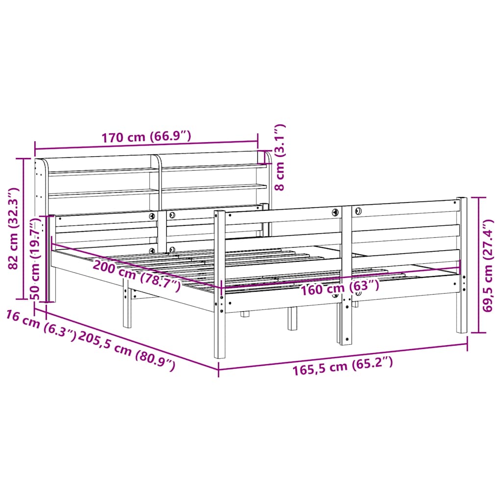 Sengeramme med hodegavl 160x200 cm heltre furu
