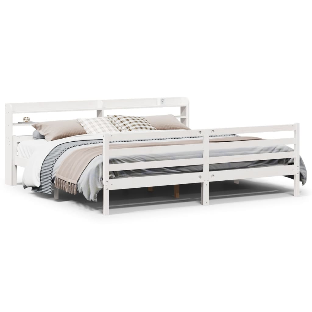 Sengeramme med hodegavl hvit 200x200 cm heltre furu
