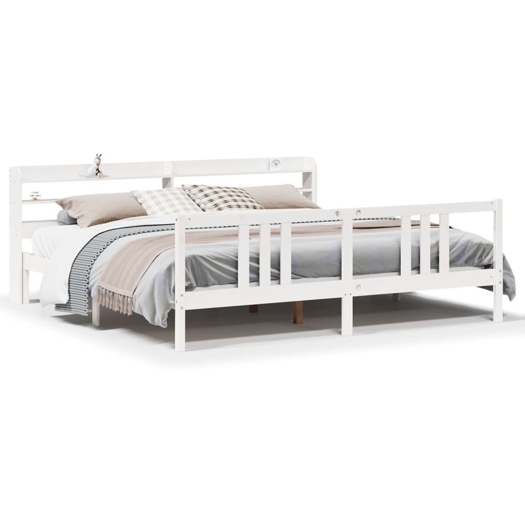 Sengeramme med hodegavl hvit 200x200 cm heltre furu