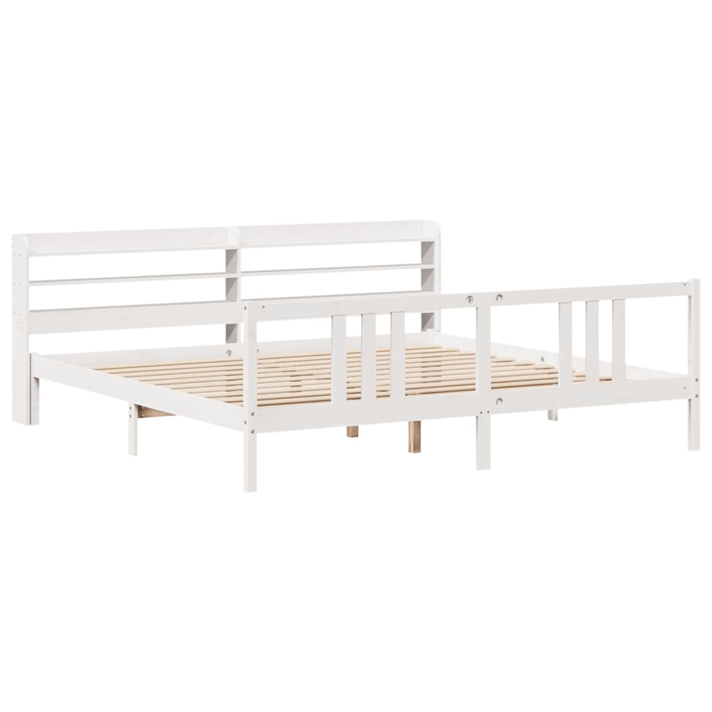 Sengeramme med hodegavl hvit 200x200 cm heltre furu