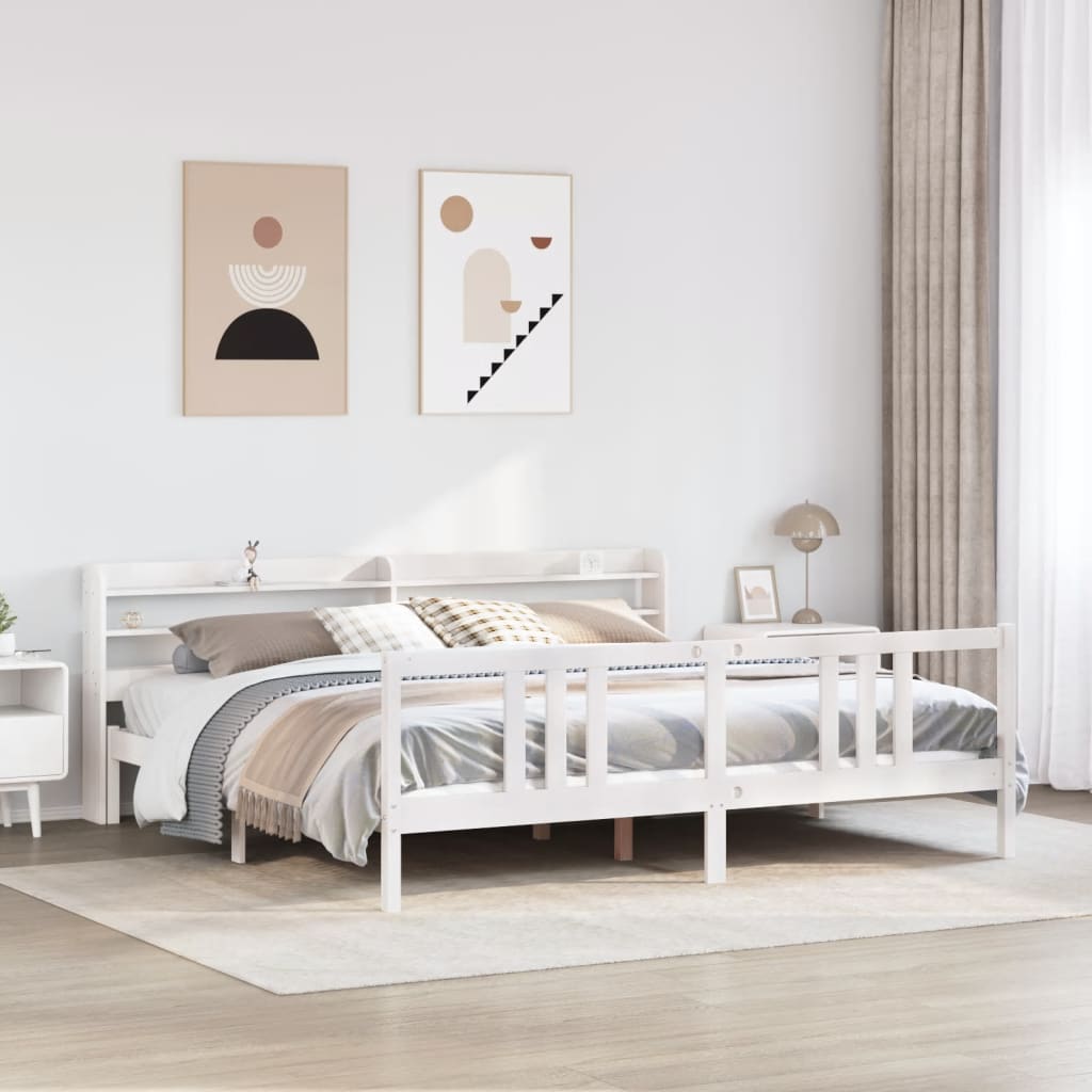 Sengeramme med hodegavl hvit 200x200 cm heltre furu