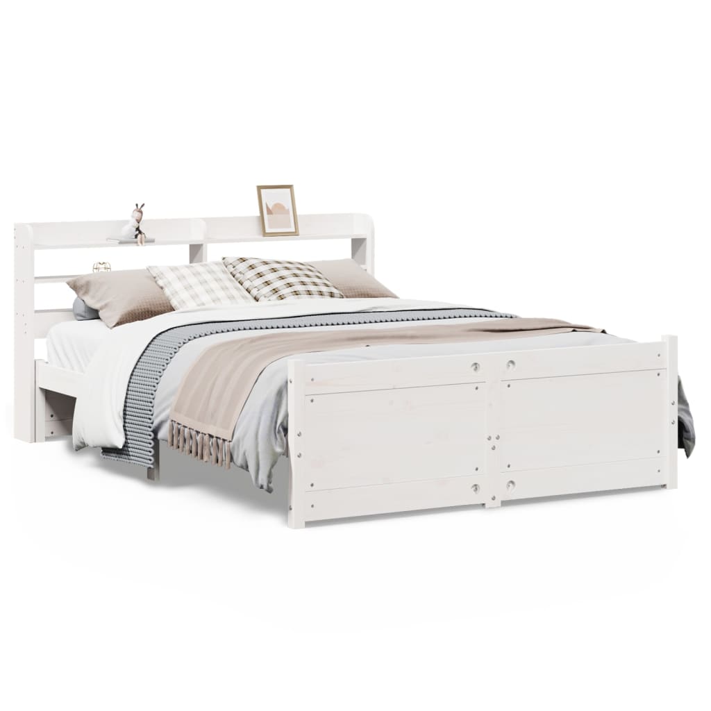 Sengeramme med hodegavl hvit 140x190 cm heltre furu vidaXL