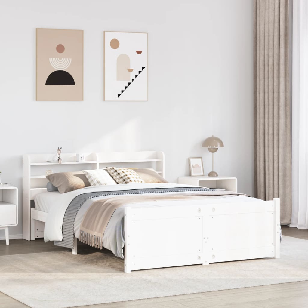 Sengeramme med hodegavl hvit 150x200 cm heltre furu