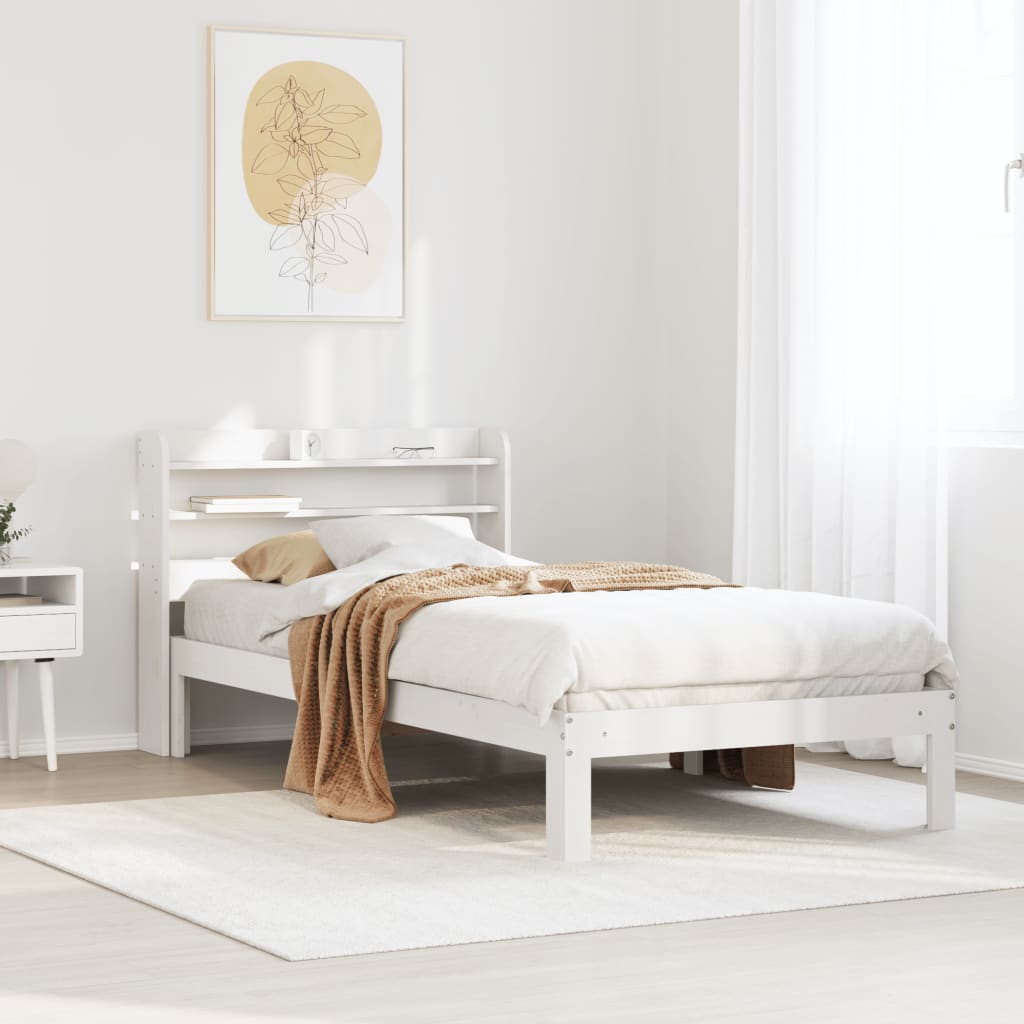 Sengeramme med hodegavl hvit 75x190 cm heltre furu