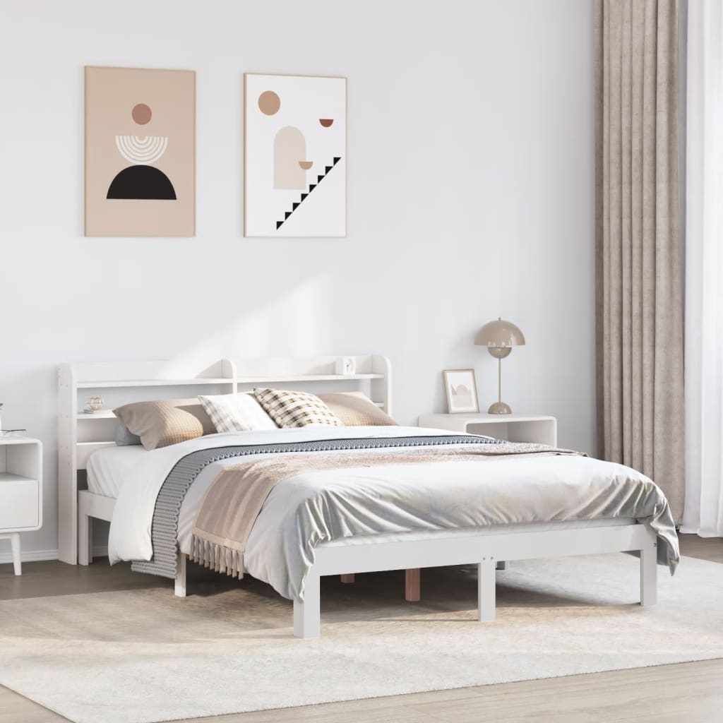 Sengeramme med hodegavl hvit 140x190 cm heltre furu