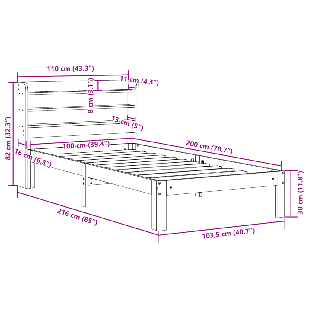 Sengeramme med hodegavl hvit 100x200 cm heltre furu