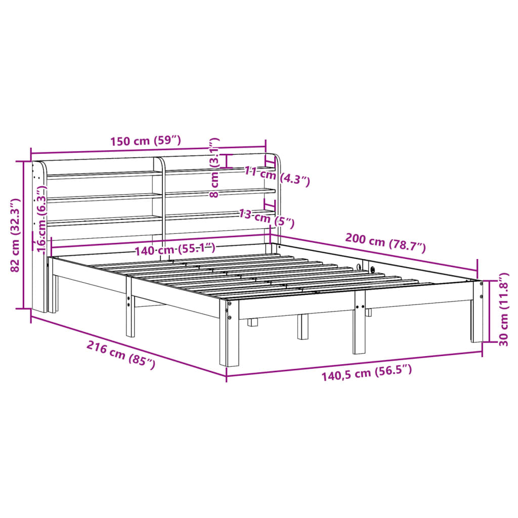 Sengeramme med hodegavl hvit 140x200 cm heltre furu