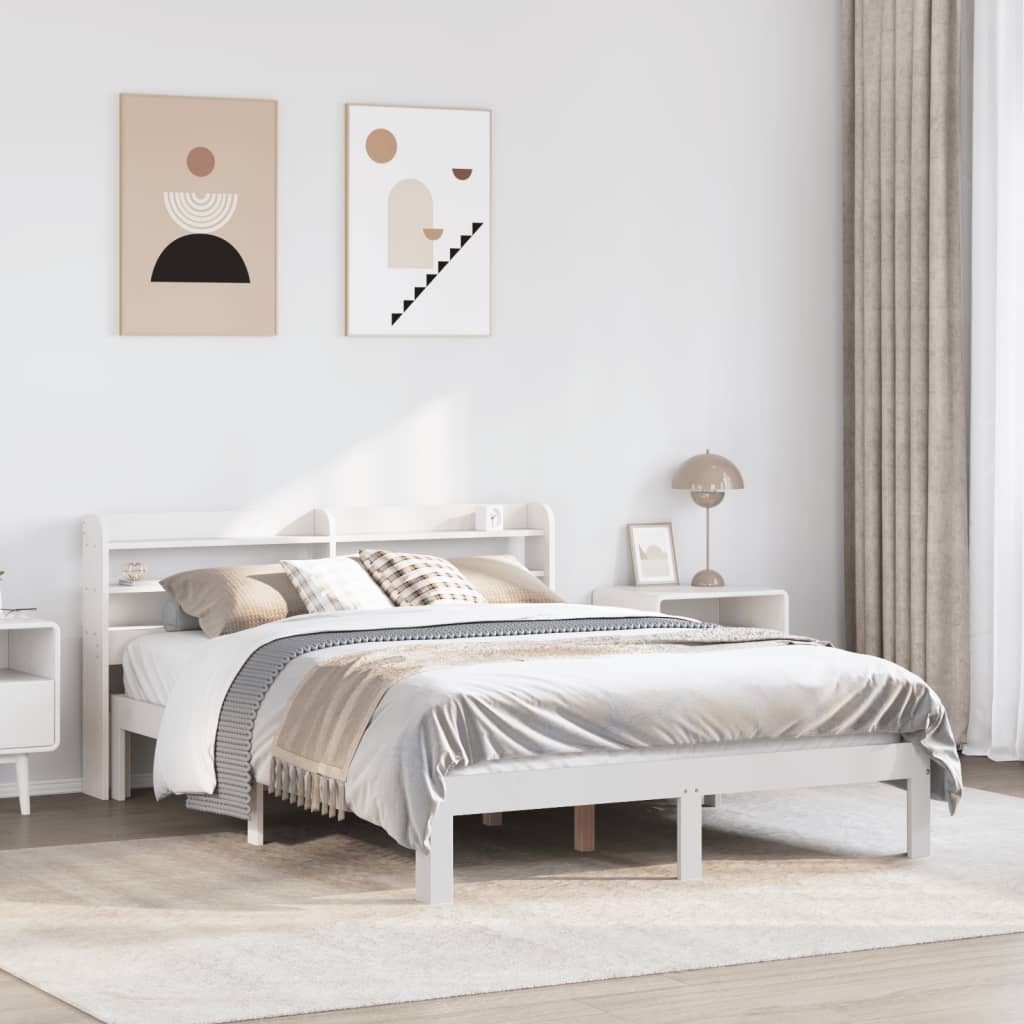 Sengeramme med hodegavl hvit 150x200 cm heltre furu