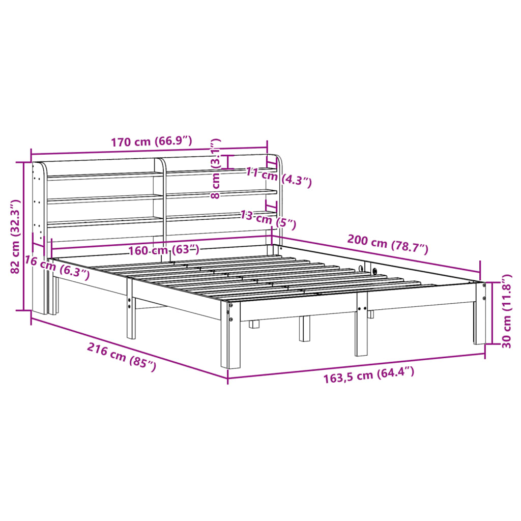 Sengeramme med hodegavl hvit 160x200 cm heltre furu