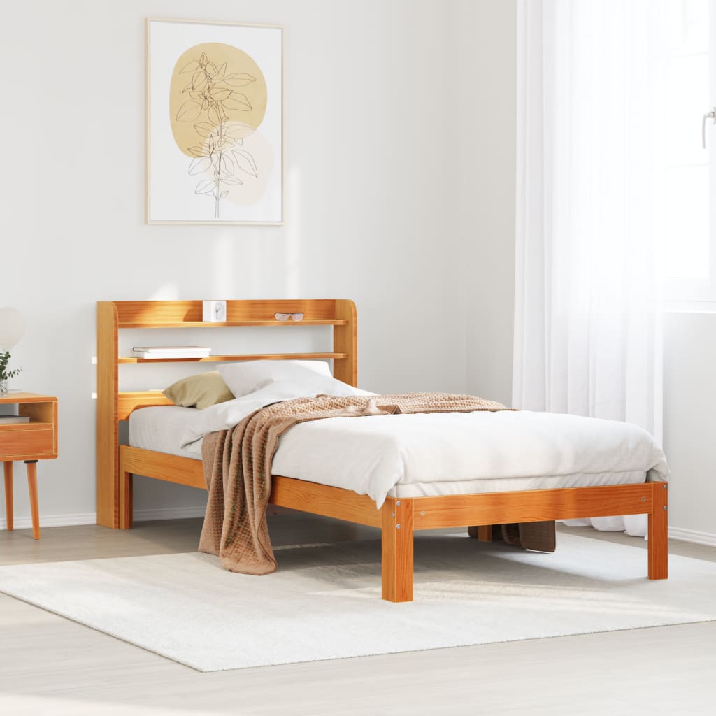 Sengeramme uten madrass voksbrun 75x190 cm heltre furu