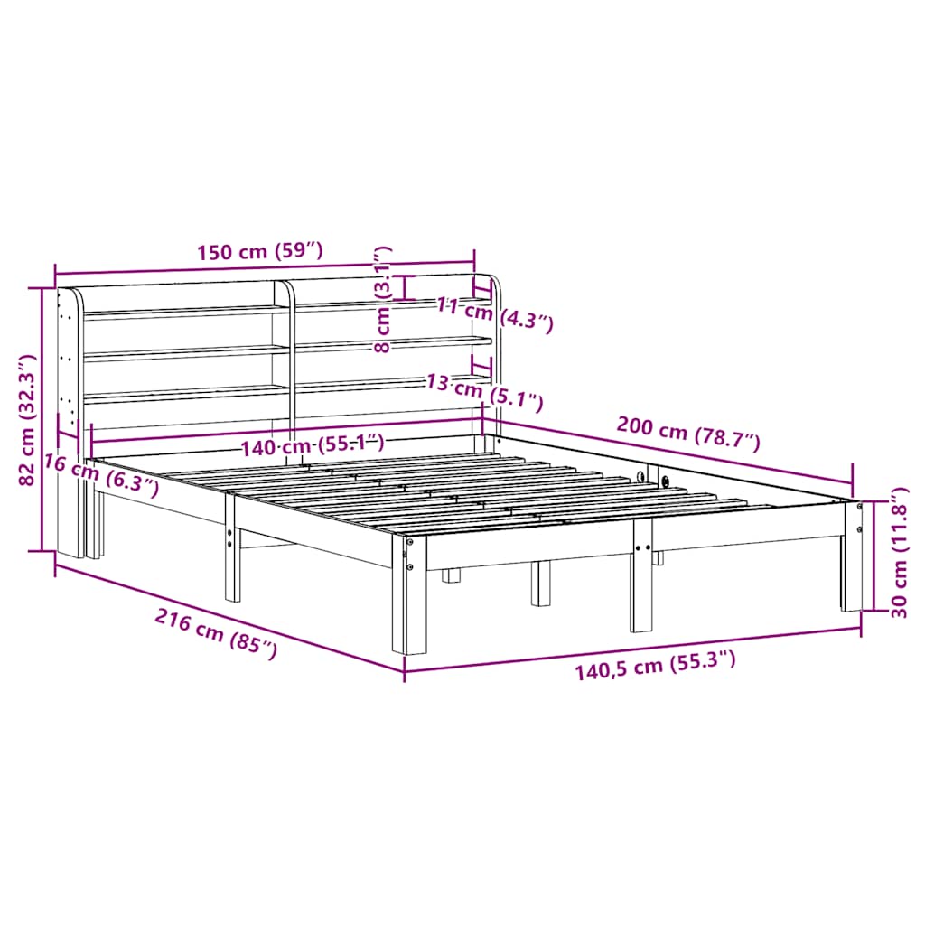 Sengeramme uten madrass voksbrun 140x200 cm heltre furu