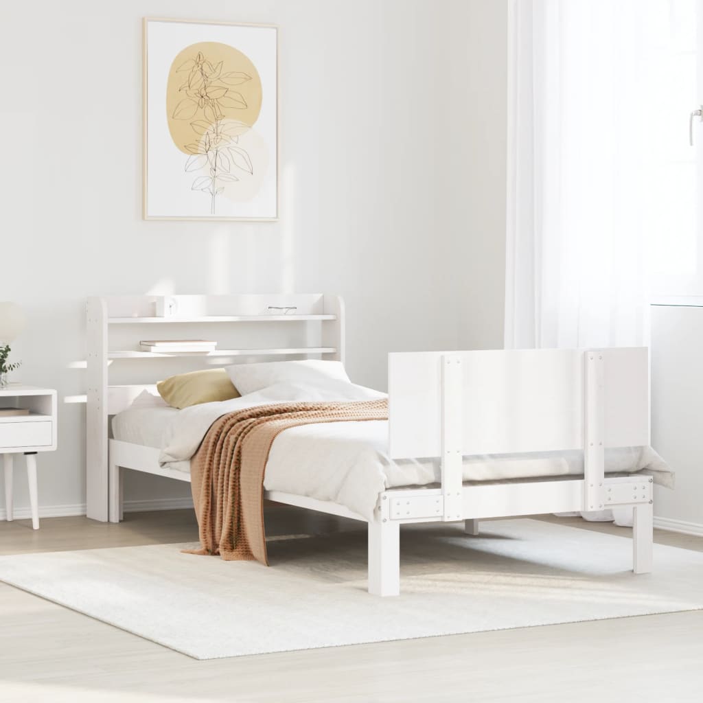 Sengeramme med hodegavl hvit 90x200 cm heltre furu