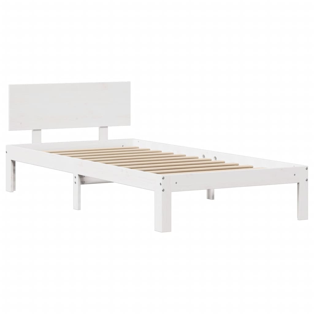 Sengeramme med hodegavl hvit 100x200 cm heltre furu