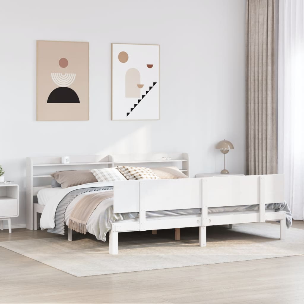 Sengeramme med hodegavl hvit 200x200 cm heltre furu