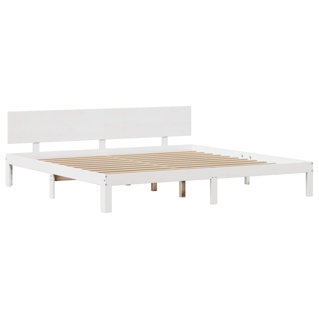 Sengeramme med hodegavl hvit 200x200 cm heltre furu