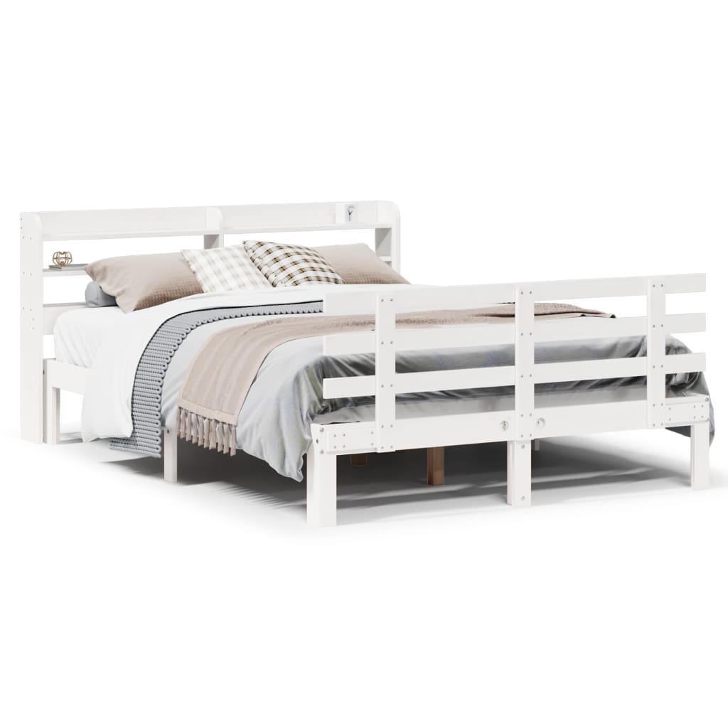 Sengeramme med hodegavl hvit 135x190 cm heltre furu