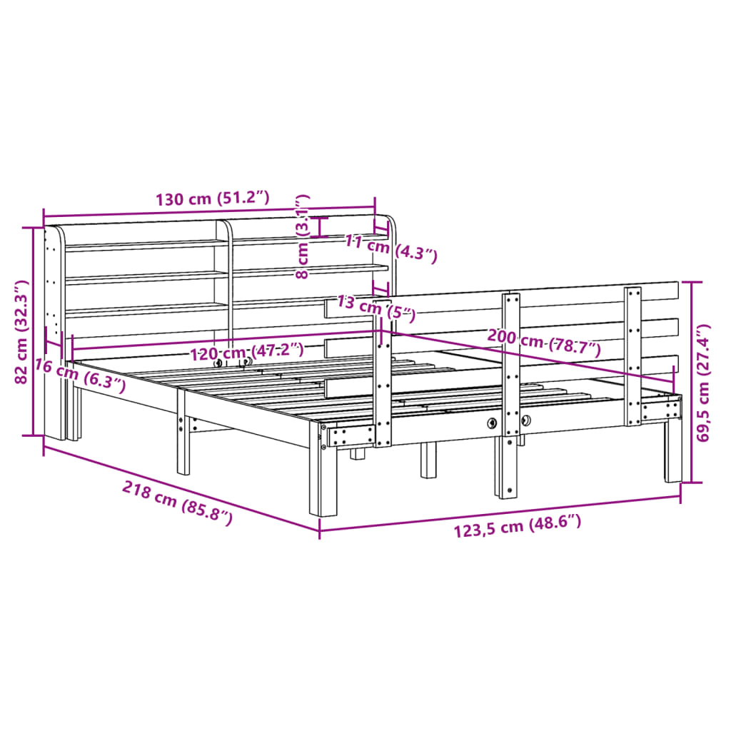 Sengeramme med hodegavl hvit 120x200 cm heltre furu